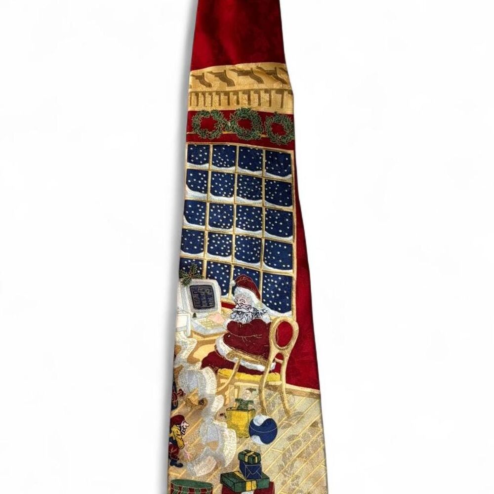 Vintage Oscar de la Renta 100% Silk Christmas Santa Computer Novelty Tie